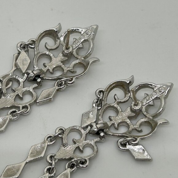 Monet Silver-Tone Chandelier Dangle Earrings With Ornate Design & Cascading Char - Picture 9 of 16